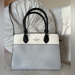 Kate Spade Madison Colorblock Medium Satchel Crossbody Platinum Grey Purse Bag